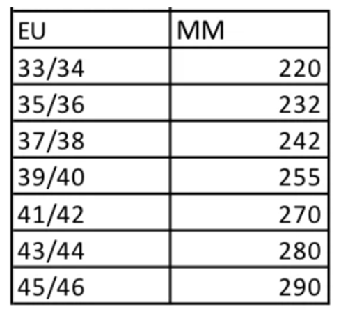 Aussianas Slim 2.5 Size Chart